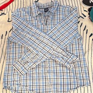 GAP Light Blue and White Plaid Button-Down Shirt